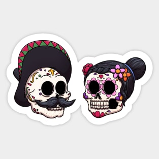 Male And Female Dia De Los Muertos Sugar Skulls Sticker